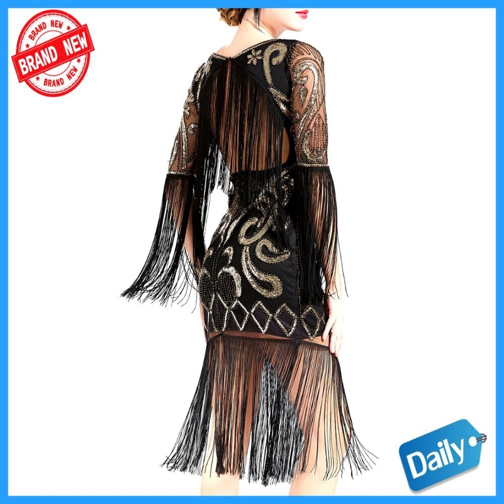 1920s Flapper Dress with Long Fringe Sequin Beaded Gatsby Costume